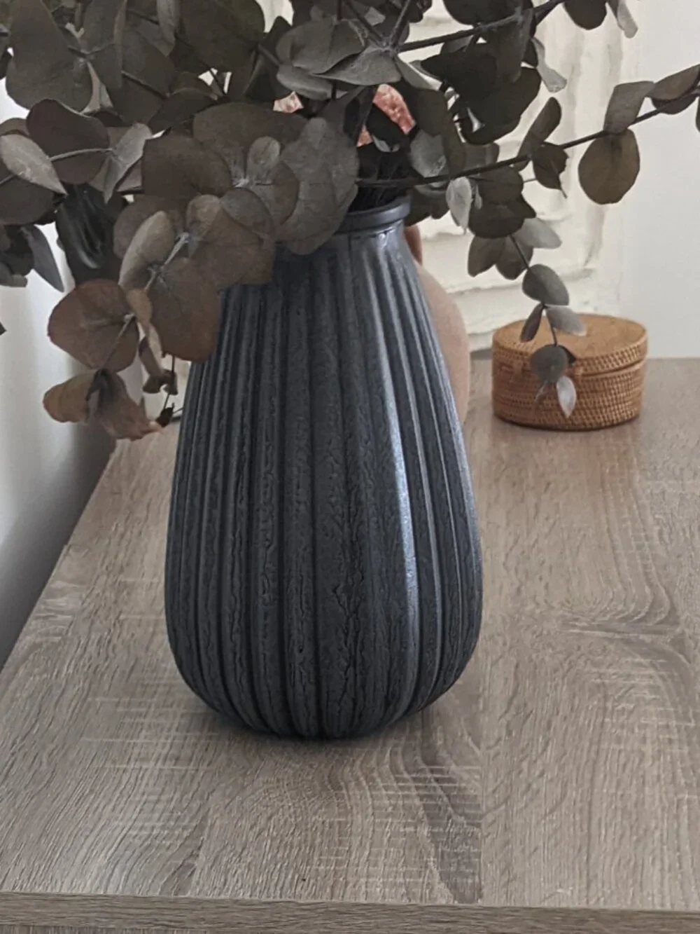 Ribbed black vase